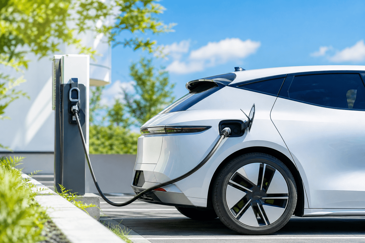充電ステーションで充電する現代的な電気自動車